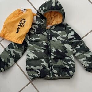 Epic Threads Camouflage Puffer Jacket with Yellow Bag